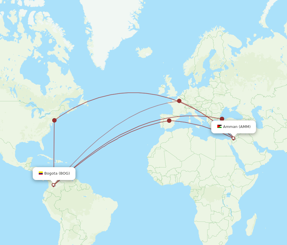 AMM to BOG flights and routes map
