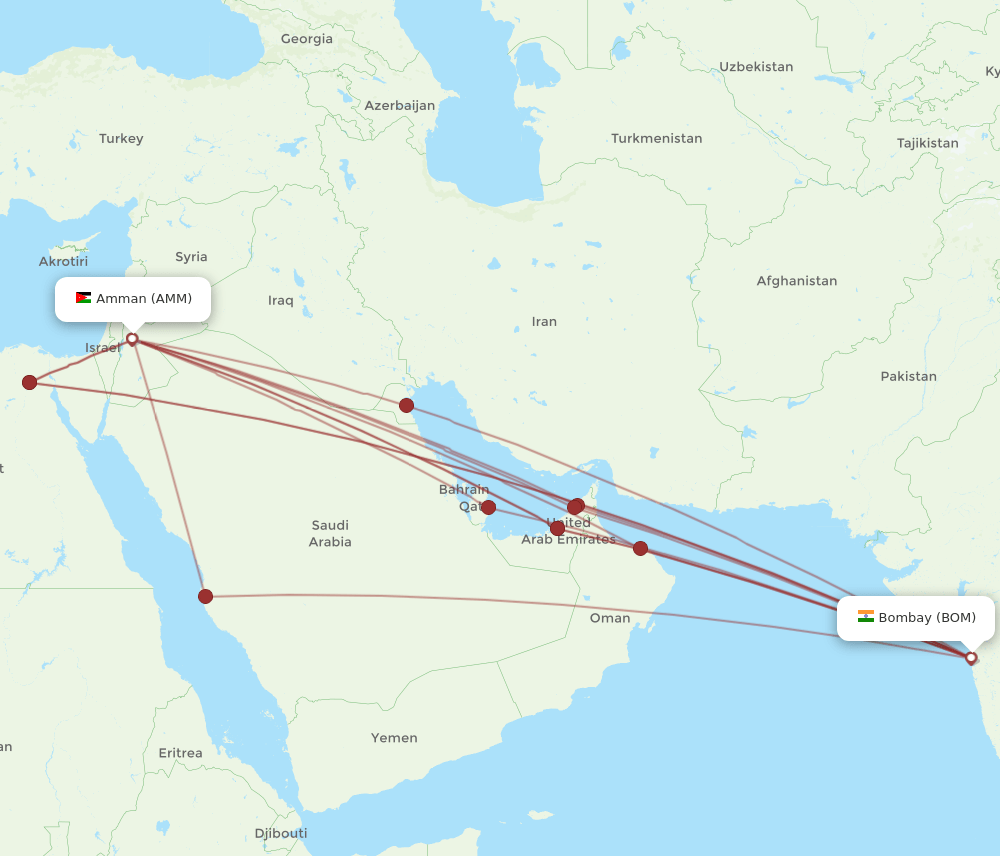 AMM to BOM flights and routes map