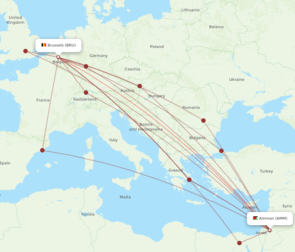 AMM to BRU flights and routes map