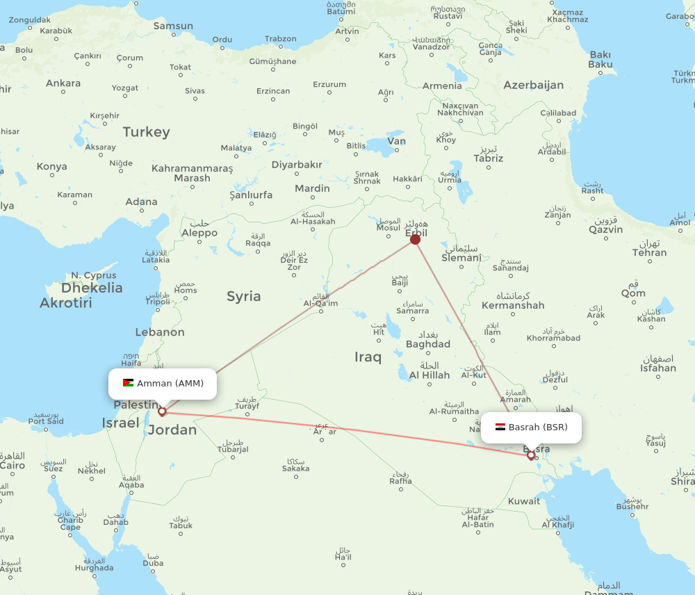 AMM to BSR flights and routes map