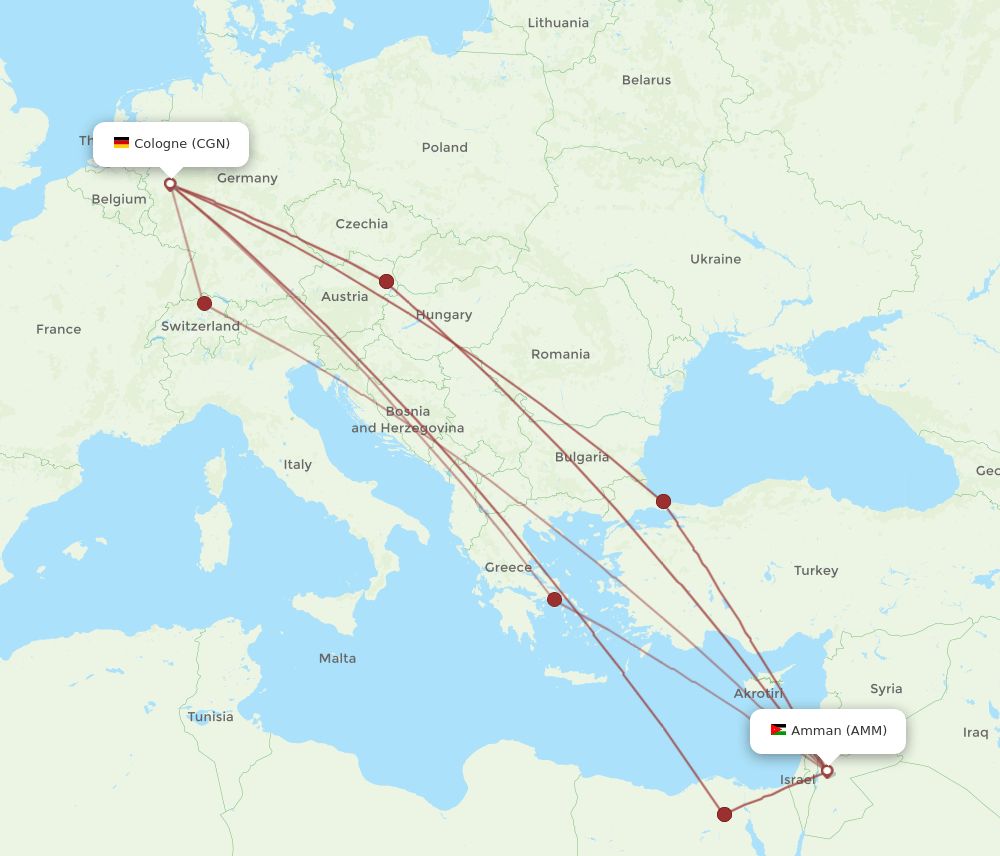 AMM to CGN flights and routes map
