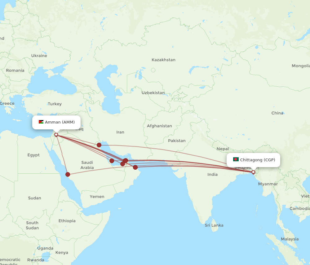 AMM to CGP flights and routes map