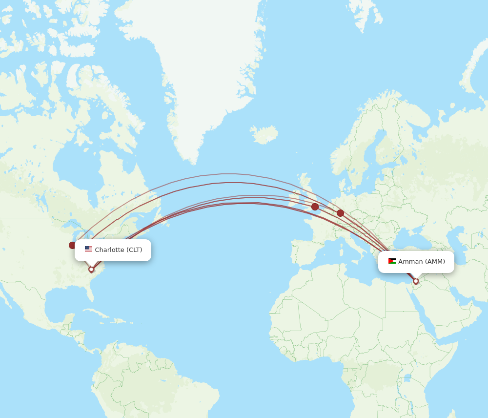 AMM to CLT flights and routes map