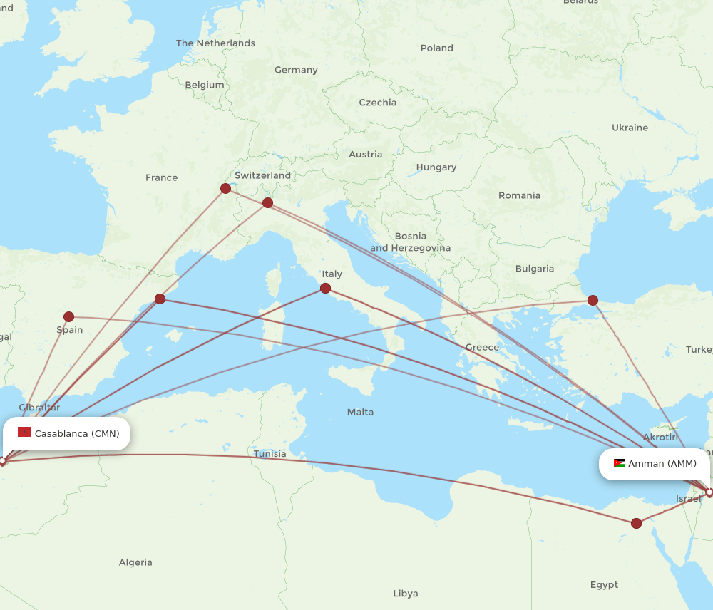 AMM-CMN flight routes
