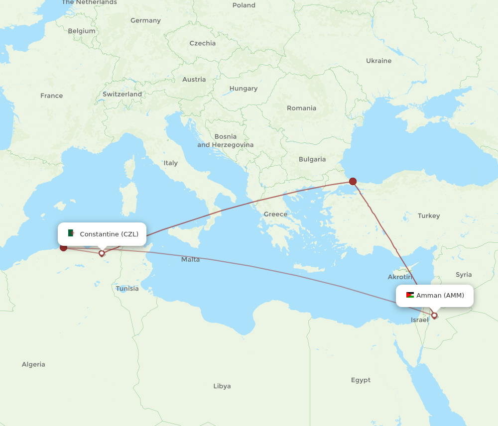 AMM to CZL flights and routes map