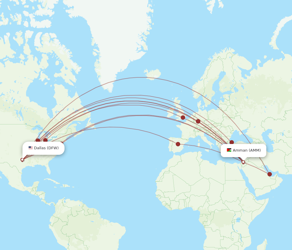 AMM-DFW flight routes