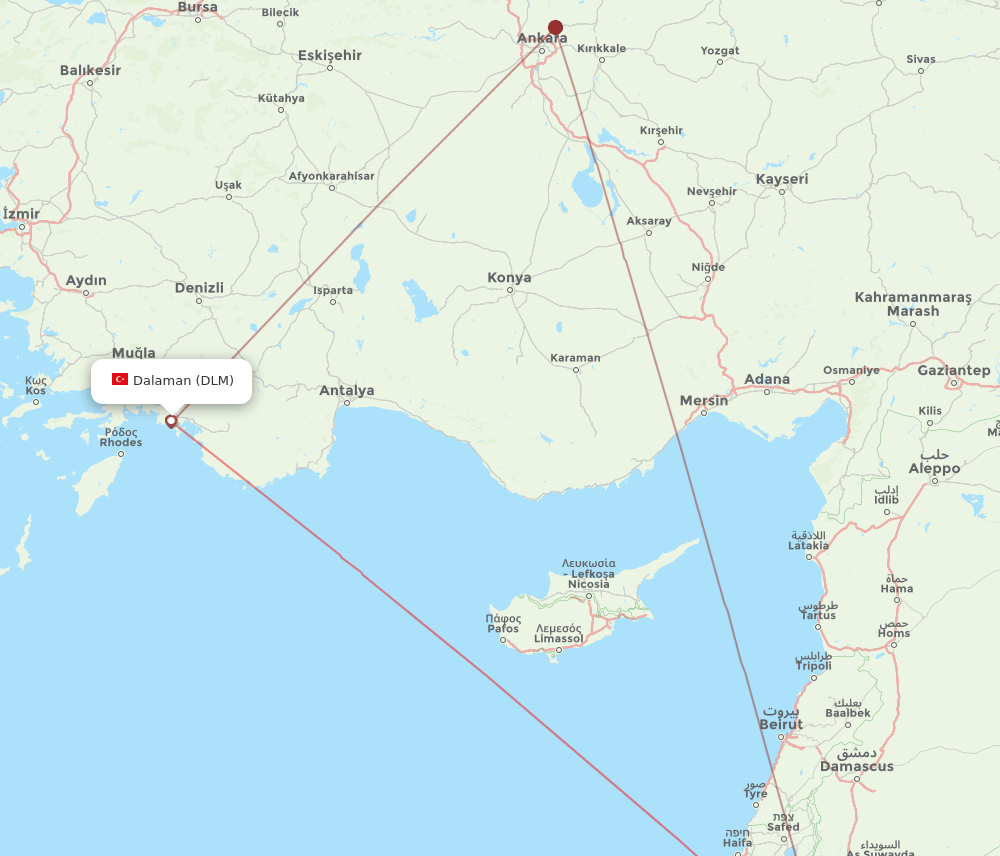 Dalaman - Amman route map and flight paths