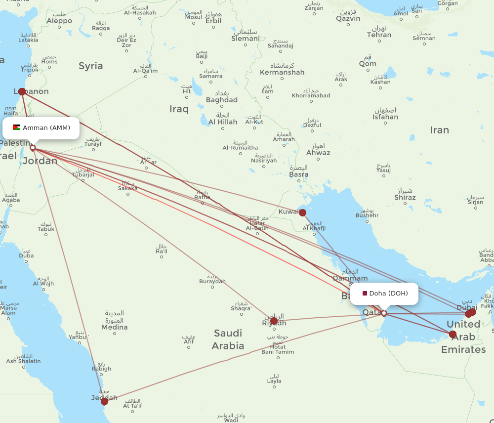 AMM to DOH flights and routes map