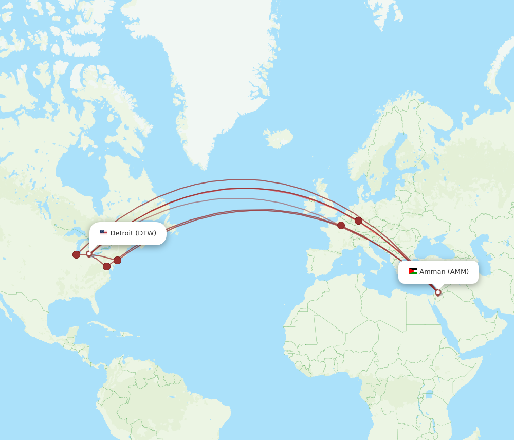AMM to DTW flights and routes map