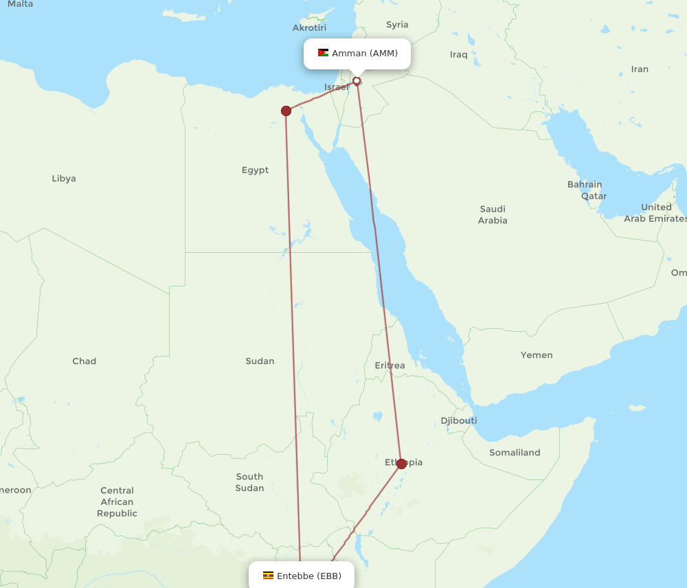 AMM to EBB flights and routes map