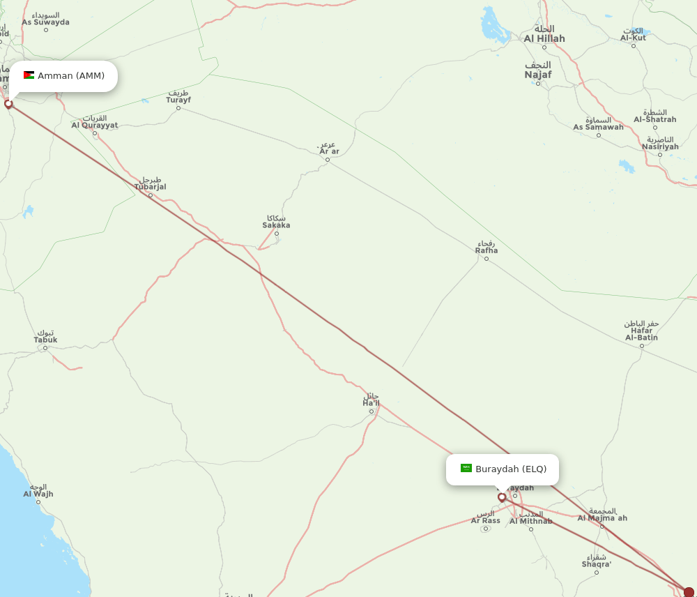 Gassim - Amman route map and flight paths
