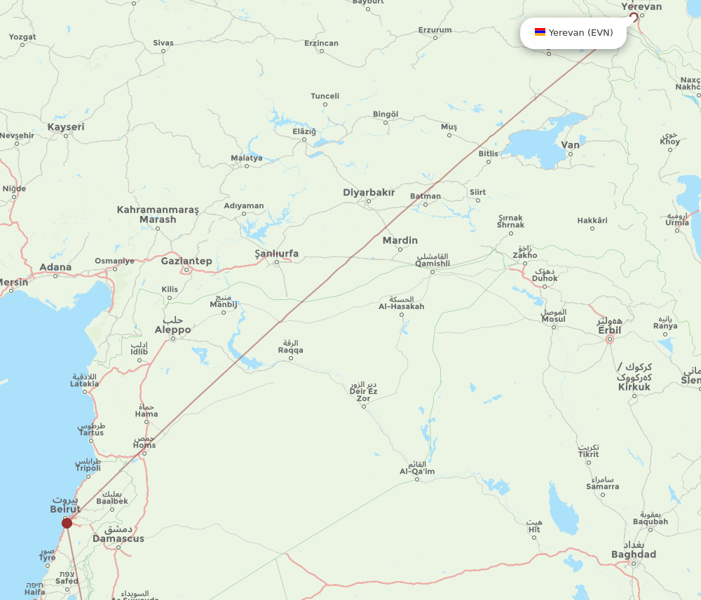 AMM-EVN flight routes