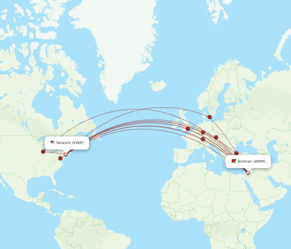 AMM-EWR flight routes
