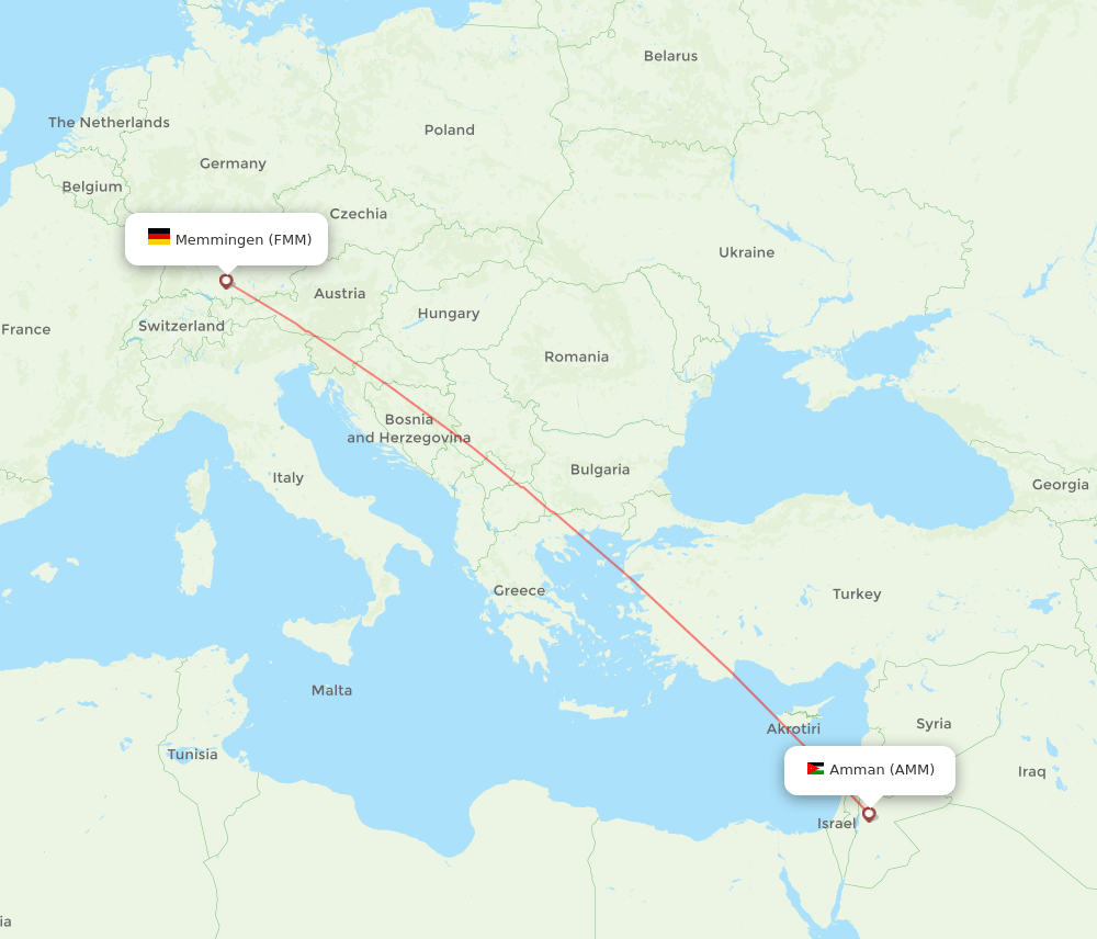 Amman - Memmingen route map and flight paths