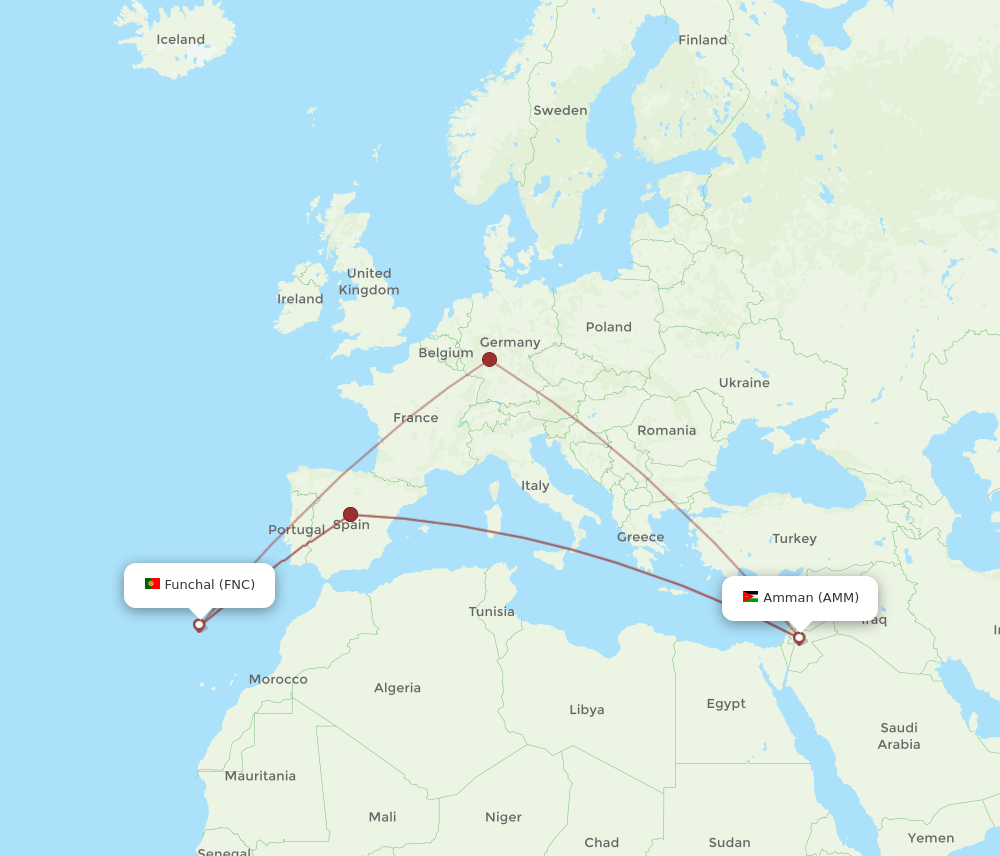 AMM-FNC flight routes