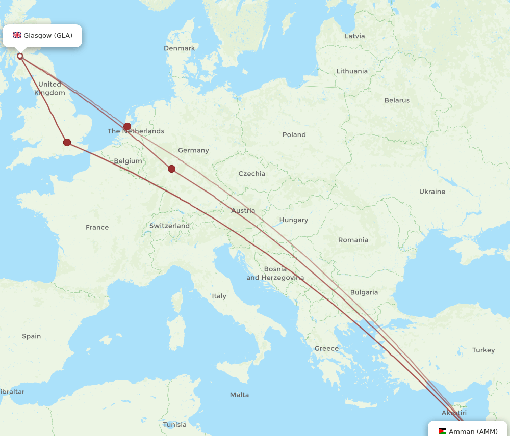 AMM-GLA flight routes