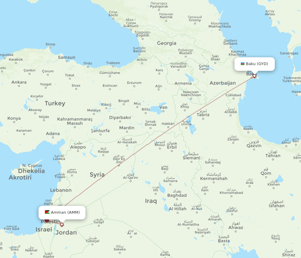 AMM-GYD flight routes