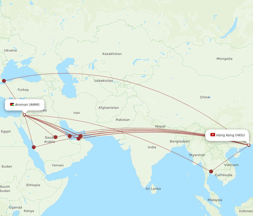 AMM to HKG flights and routes map