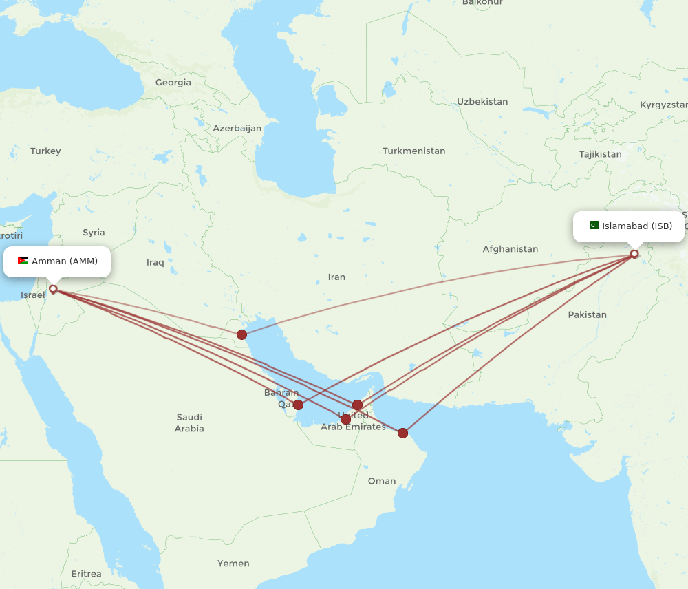 AMM-ISB flight routes