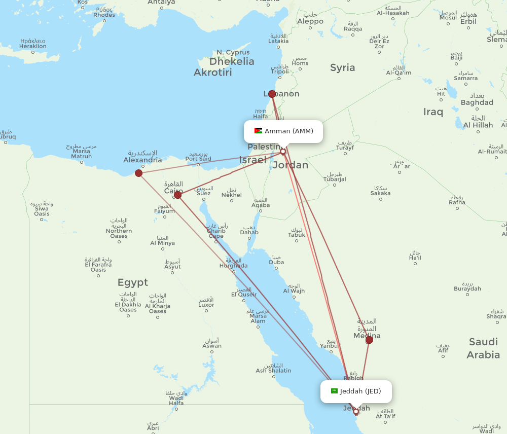 AMM to JED flights and routes map