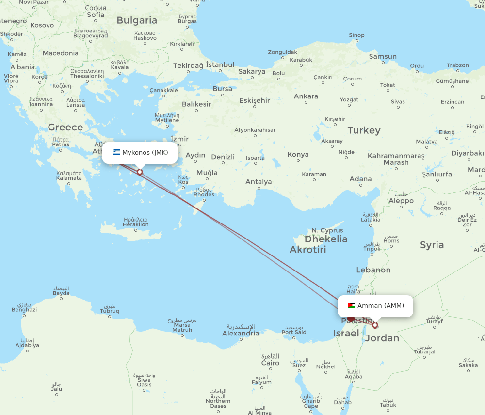 AMM-JMK flight routes