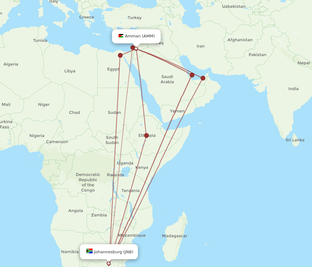 AMM-JNB flight routes