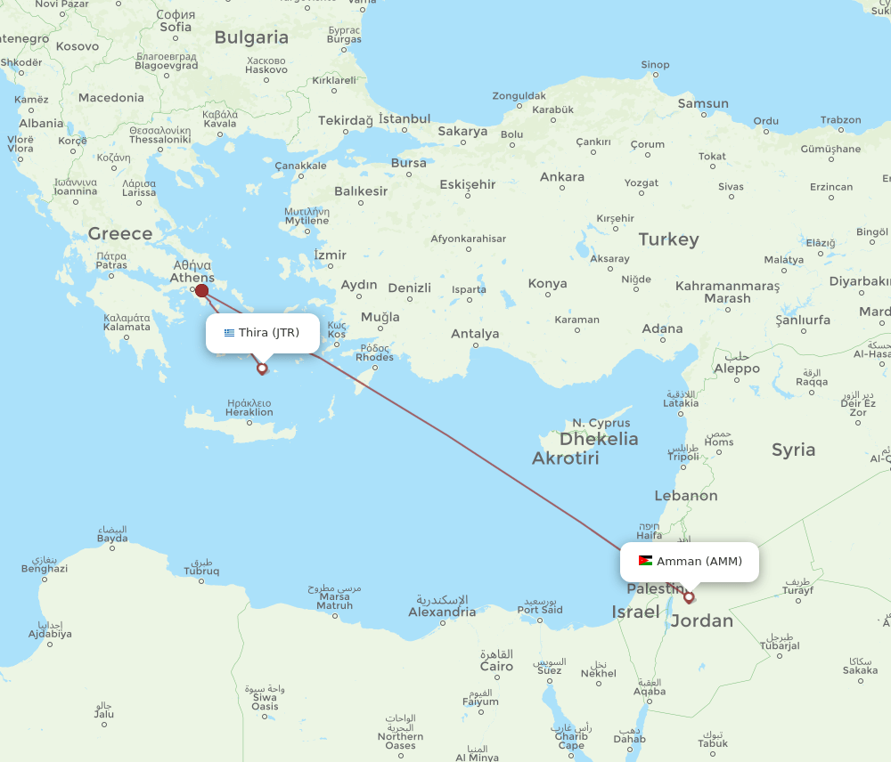 AMM to JTR flights and routes map