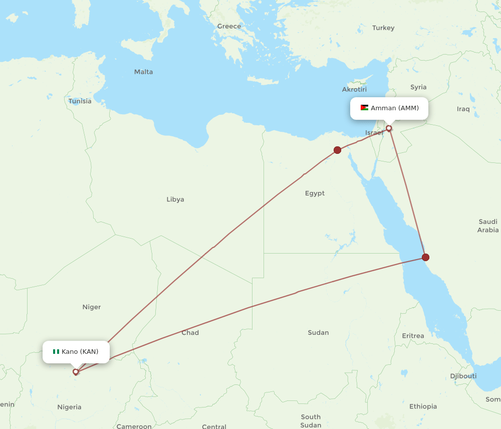 AMM to KAN flights and routes map