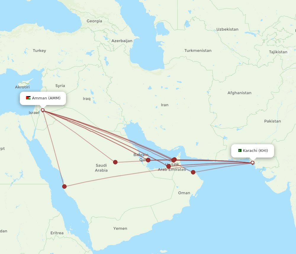 AMM-KHI flight routes