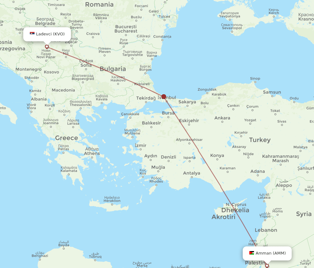 AMM-KVO flight routes