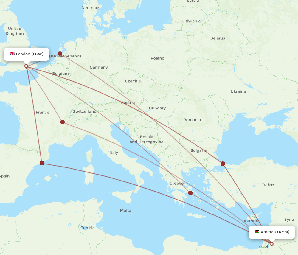 AMM-LGW flight routes