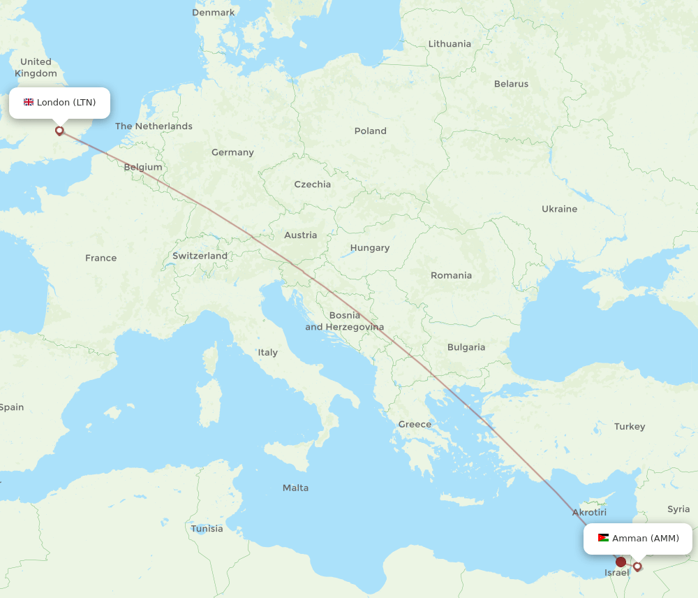 AMM to LTN flights and routes map