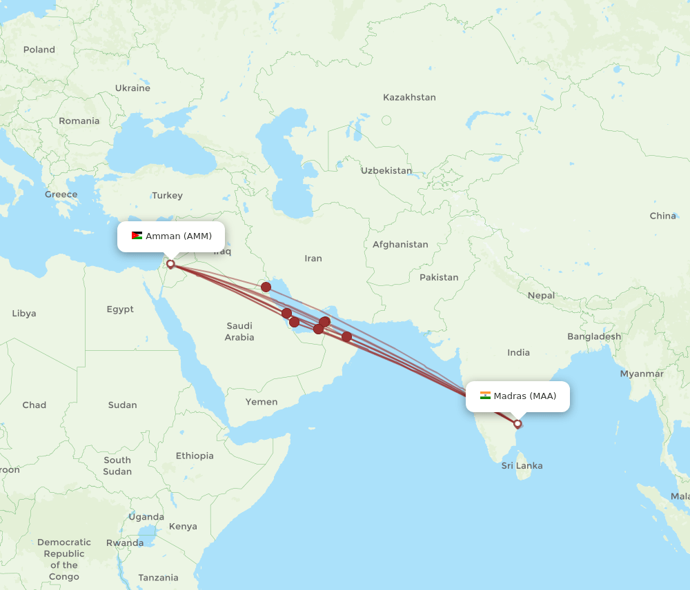 AMM-MAA flight routes