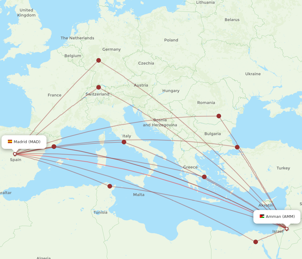 AMM to MAD flights and routes map