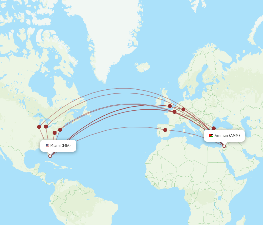AMM to MIA flights and routes map