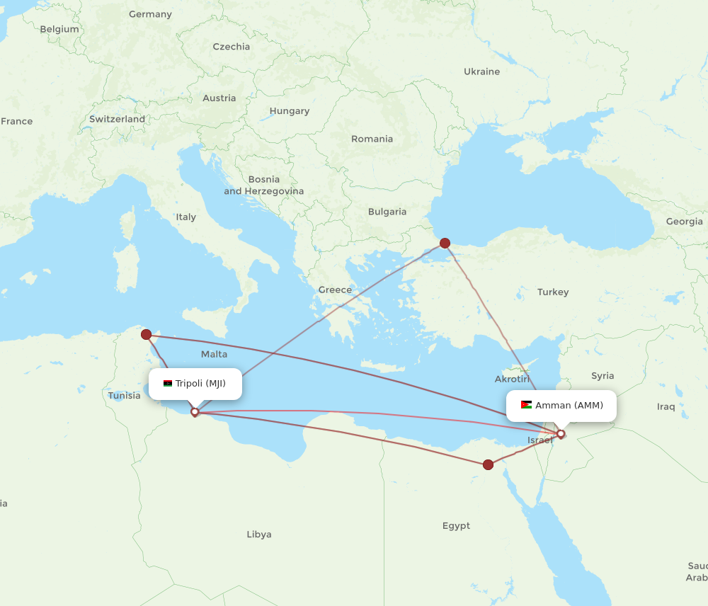AMM to MJI flights and routes map