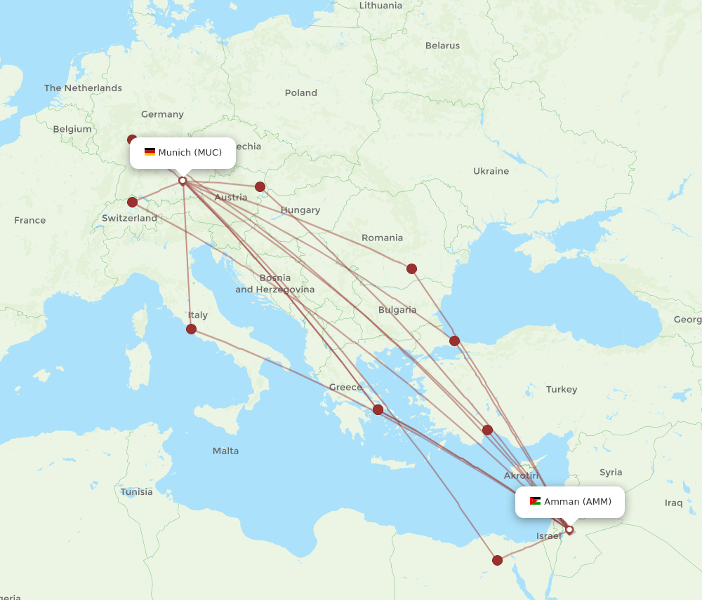 AMM to MUC flights and routes map
