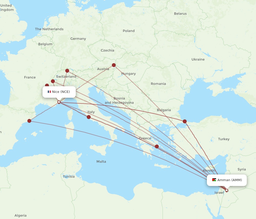 AMM-NCE flight routes
