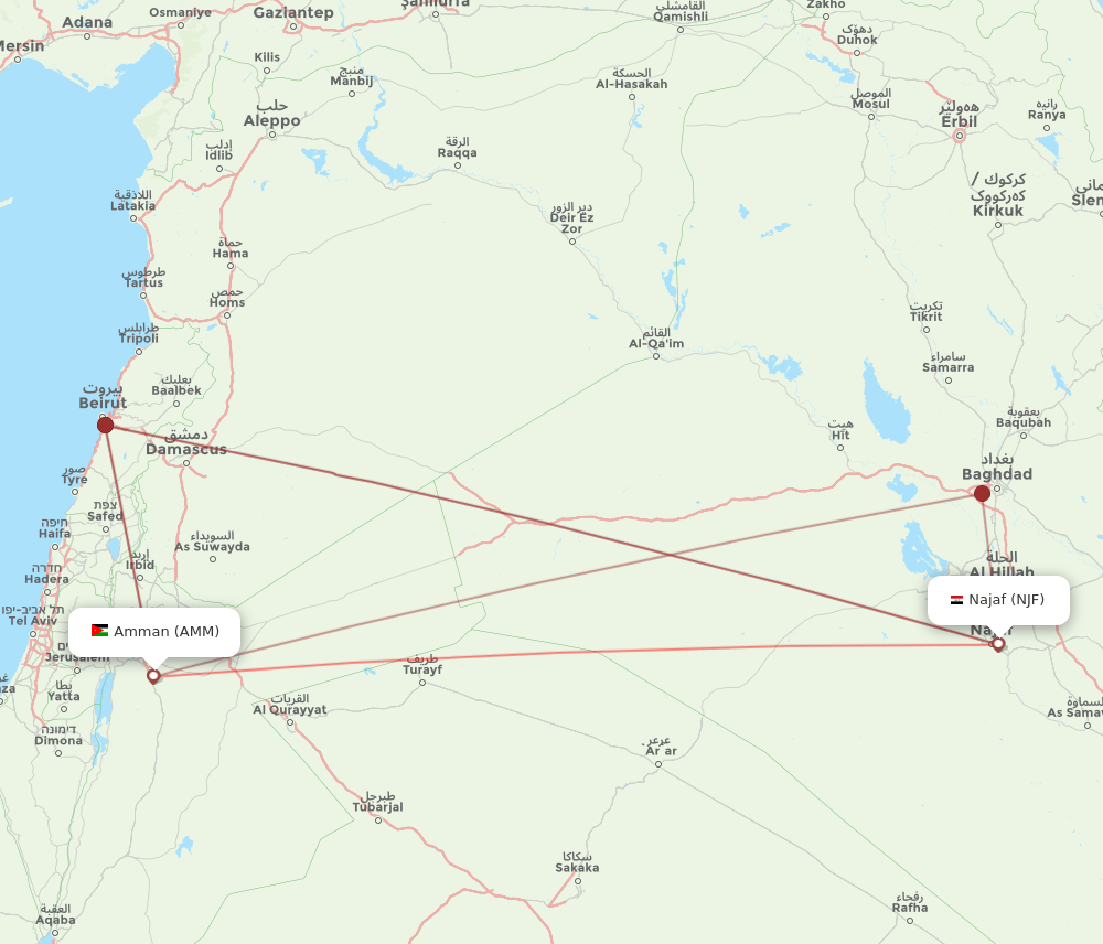 AMM to NJF flights and routes map