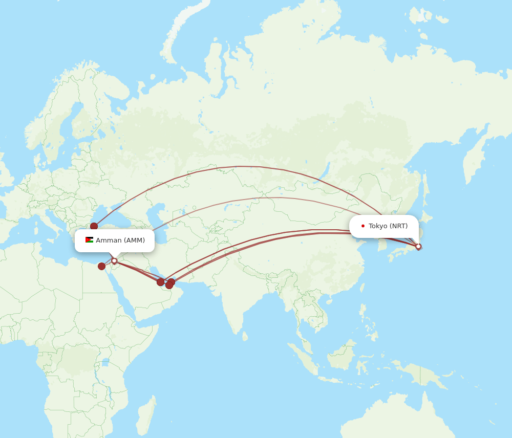 AMM-NRT flight routes