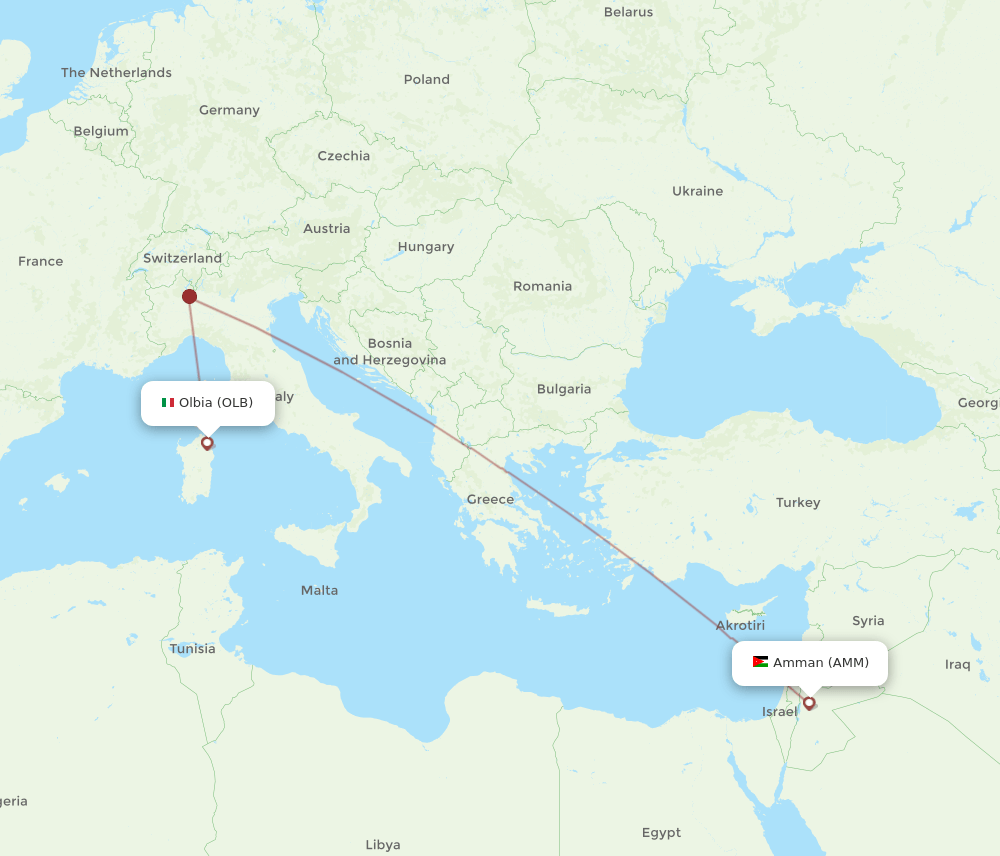 AMM-OLB flight routes