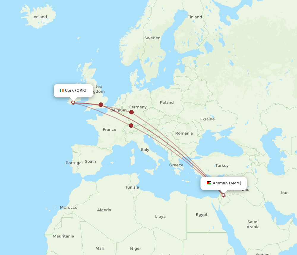 AMM-ORK flight routes