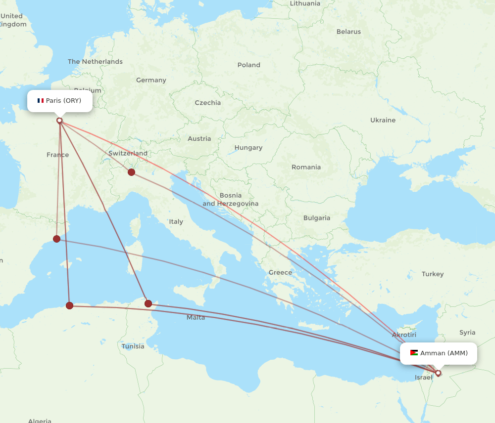 AMM to ORY flights and routes map