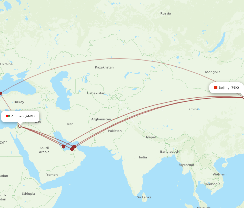 AMM-PEK flight routes