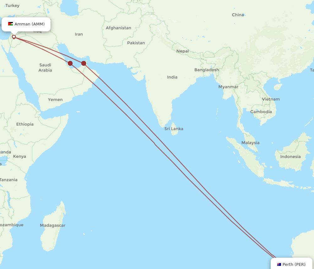 AMM-PER flight routes