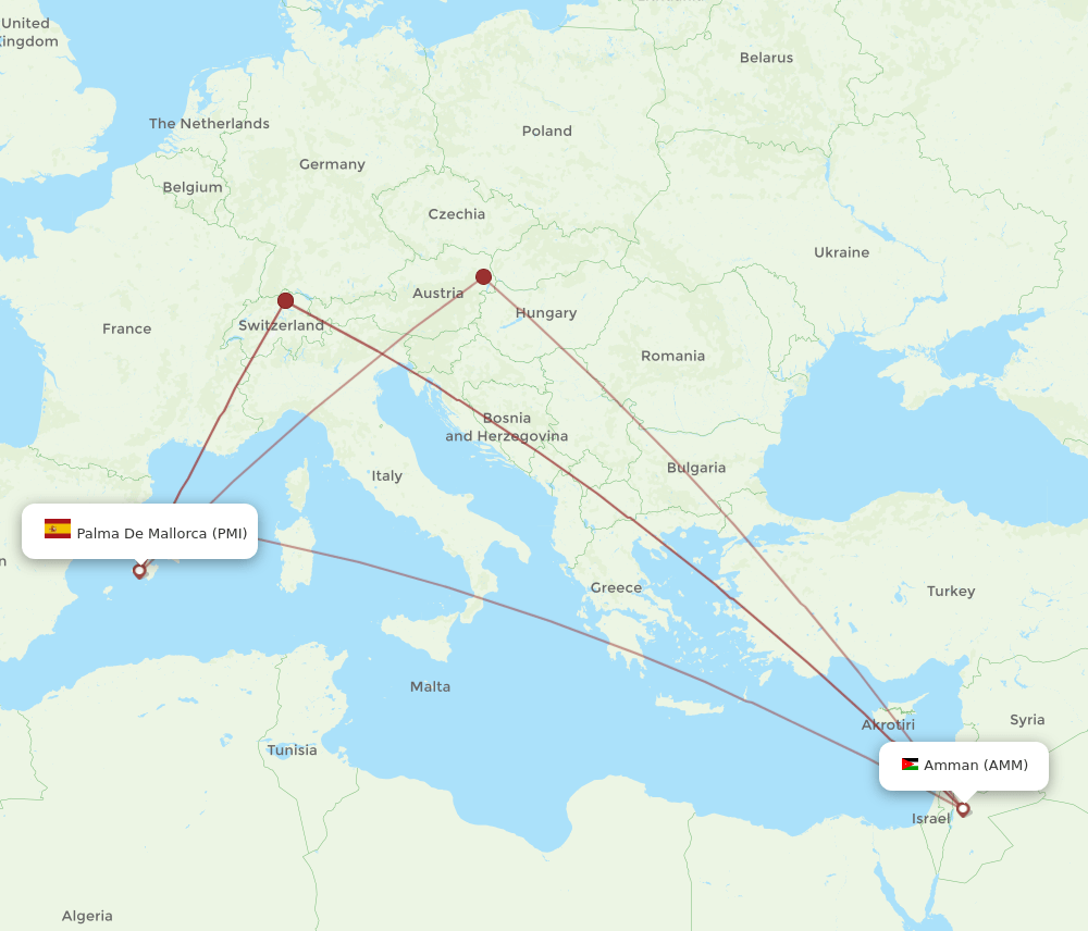AMM to PMI flights and routes map