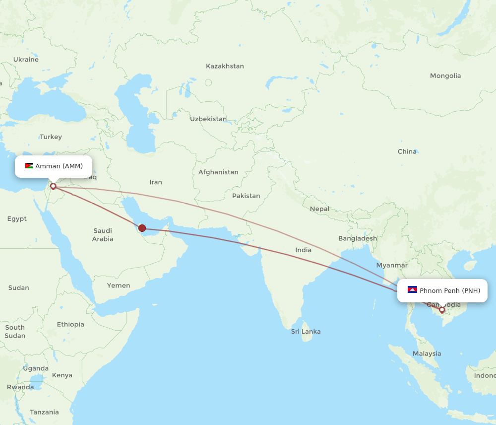 AMM to PNH flights and routes map