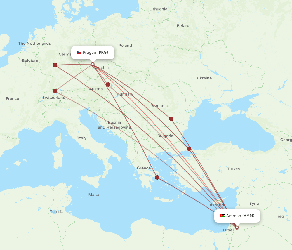 AMM-PRG flight routes