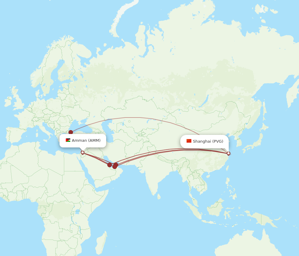 AMM to PVG flights and routes map