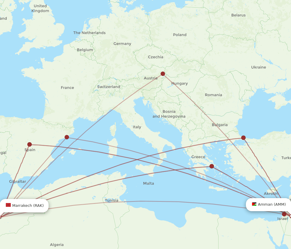 AMM-RAK flight routes